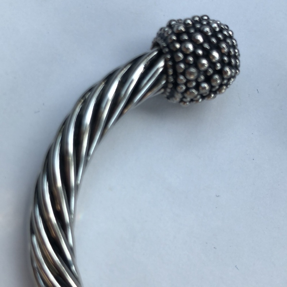 Silvertone Cable Cuff Bangle Bracelet Tiny Bubble… - image 4